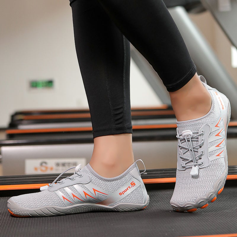 Indoor Fitness Shoes Men and Womens Shock Absorbing Running Shoes Quiet Rope Skipping Shoes Sports Yoga Shoes Womens Comprehensive Training Shoes gray orange X-2 