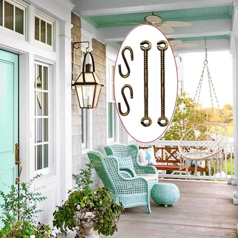 kaushalendra Swing Hammock Hooks Brass Antic Finish 12mm for jhula saliya Hanging Indoor and Outdoor Swings 300kg Capacity Gold 2 Hooks 2 Link - Image 4