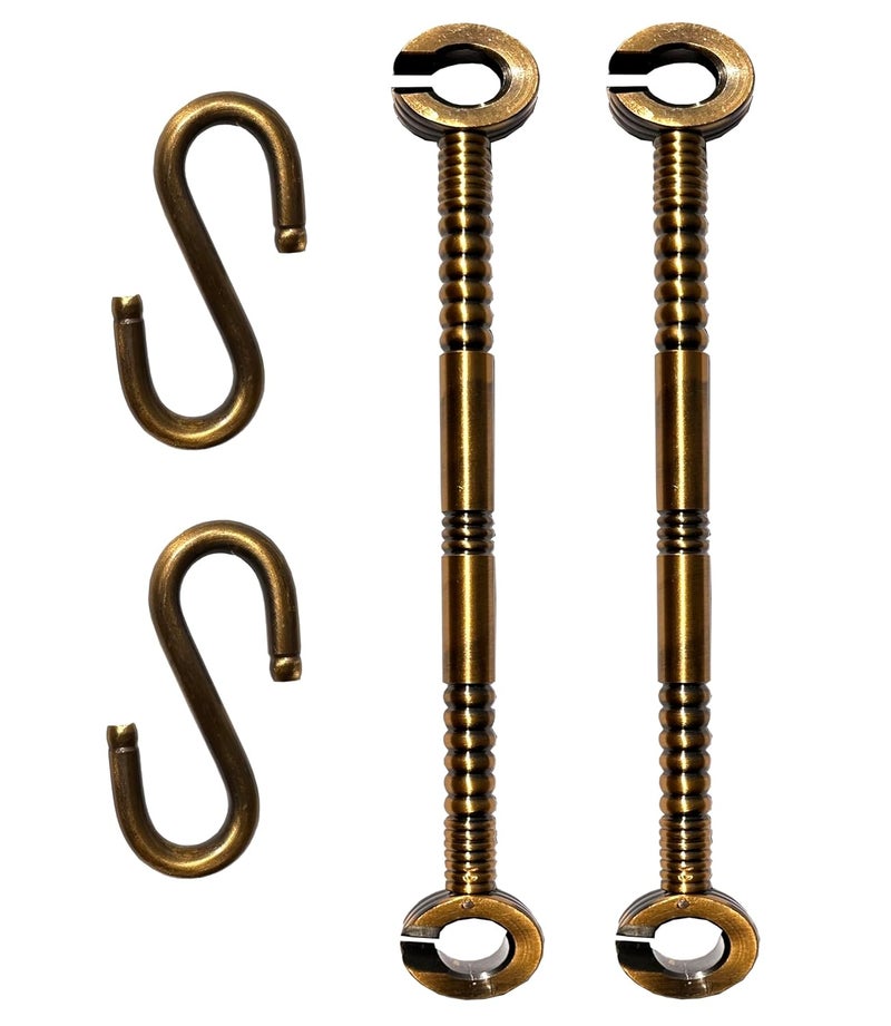 kaushalendra Swing Hammock Hooks Brass Antic Finish 12mm for jhula saliya Hanging Indoor and Outdoor Swings 300kg Capacity Gold 2 Hooks 2 Link - Image 1