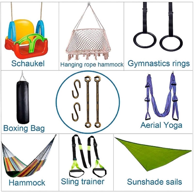 kaushalendra Swing Hammock Hooks Brass Antic Finish 12mm for jhula saliya Hanging Indoor and Outdoor Swings 300kg Capacity Gold 2 Hooks 2 Link - Image 3