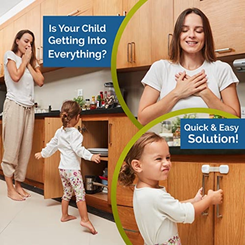 Child Safety Strap Locks 10 Pack Baby Locks for Cabinets and Drawers Toilet Fridge More. 3M Adhesive Pads. Easy Installation No Drilling Required White Gray - Image 2