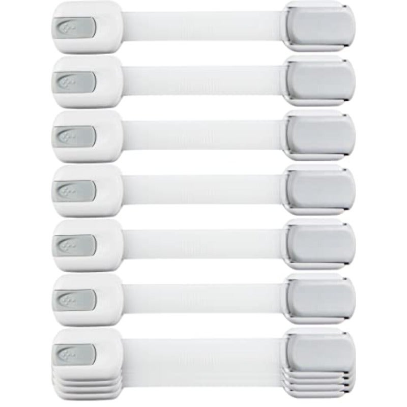 Child Safety Strap Locks 10 Pack Baby Locks for Cabinets and Drawers Toilet Fridge More. 3M Adhesive Pads. Easy Installation No Drilling Required White Gray - Image 1