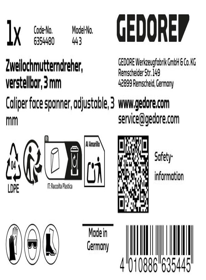 GEDORE - 6354480 44 3 Caliper face Spanner, Adjustable, 3 mm - Image 5