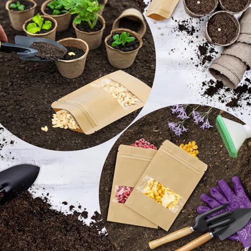 Wteehn 100 Pcs Small Resealable Seed Envelopes, Mini Zip Lock Kraft Bags with Window, 3.5"x5.5" Coffee Sample Bag Resealable Ziplock Bags, Small Business for Samples Food Storage Bag - Image 5
