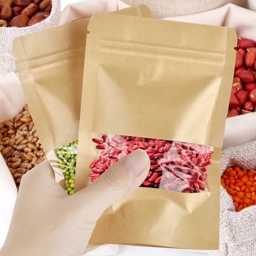 Wteehn 100 Pcs Small Resealable Seed Envelopes, Mini Zip Lock Kraft Bags with Window, 3.5"x5.5" Coffee Sample Bag Resealable Ziplock Bags, Small Business for Samples Food Storage Bag - Image 4