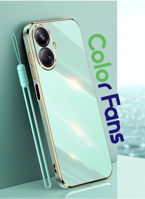 جراب هاتف محمول لهاتف Realme C55، جراب واقٍ مطلي بالكهرباء باللون الذهبي والأخضر