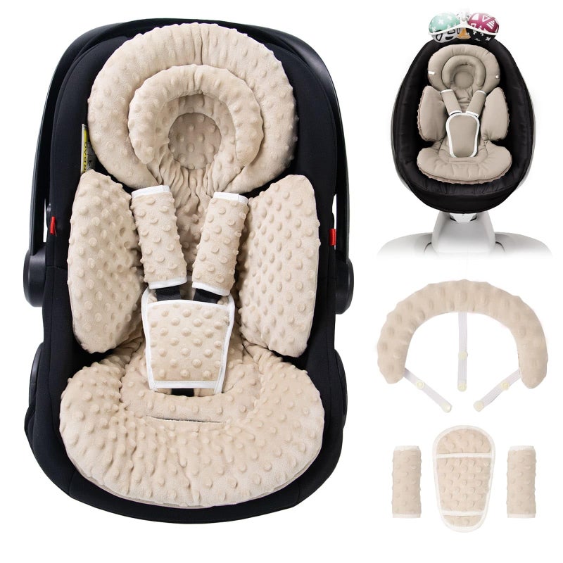 TinlyFinly Infant Car Seat Insert with Extra Cushion for Preemie to Toddler, Reversible Newborn Carseat Insert for Baby Head Body Support, Fits for Stroller, Baby Swing, Bouncer - Dots, Beige - Image 1