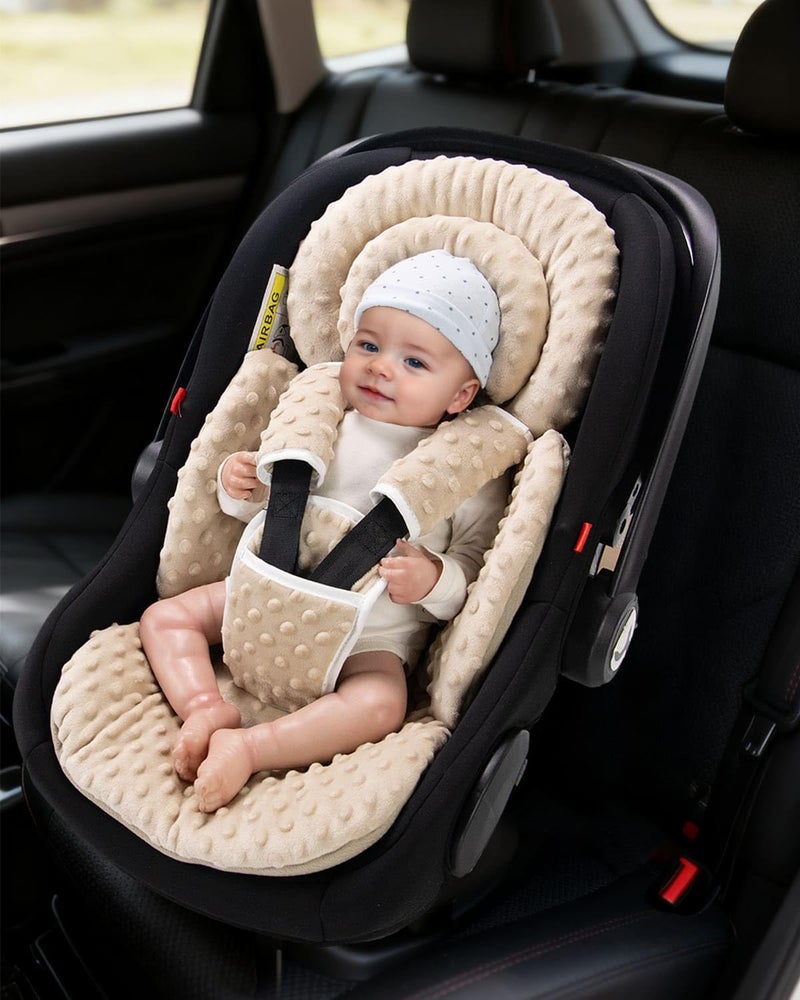 TinlyFinly Infant Car Seat Insert with Extra Cushion for Preemie to Toddler, Reversible Newborn Carseat Insert for Baby Head Body Support, Fits for Stroller, Baby Swing, Bouncer - Dots, Beige - Image 2