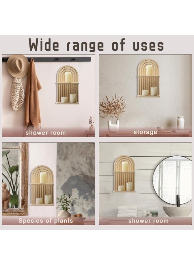 Boho Wood Wall Hanging Shelves, Arch Decor Shelf, Home Floating Storage Shelf, Bohemian Display Shelving, Wall Decor Rack for Home, Office(Two floors) - Image 3