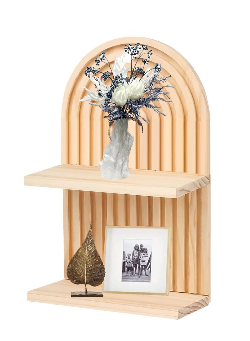 Boho Wood Wall Hanging Shelves, Arch Decor Shelf, Home Floating Storage Shelf, Bohemian Display Shelving, Wall Decor Rack for Home, Office(Two floors) - Image 1