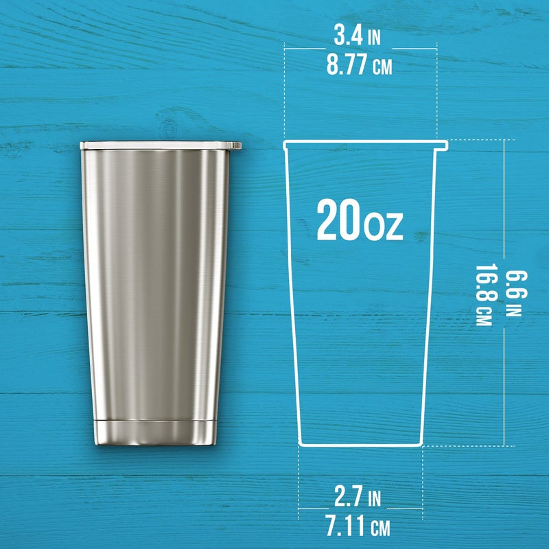 BluePeak BluePeak Double Wall Stainless Steel Insulated Tumbler Set  2-Pack  Includes Sipping Lids  Spill-Proof Sliding Lids  Straws  Cleaning Brush & Gift Box (20oz  Silver-Pink) - Image 5