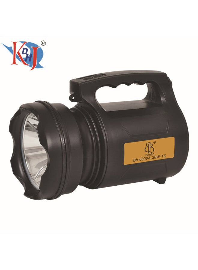30W High-power Portable Lamp Searchlight Strong Light Super Bright Long-range Light Rechargeable Outdoor Portable High-power Lamp-Color:Black - Image 1