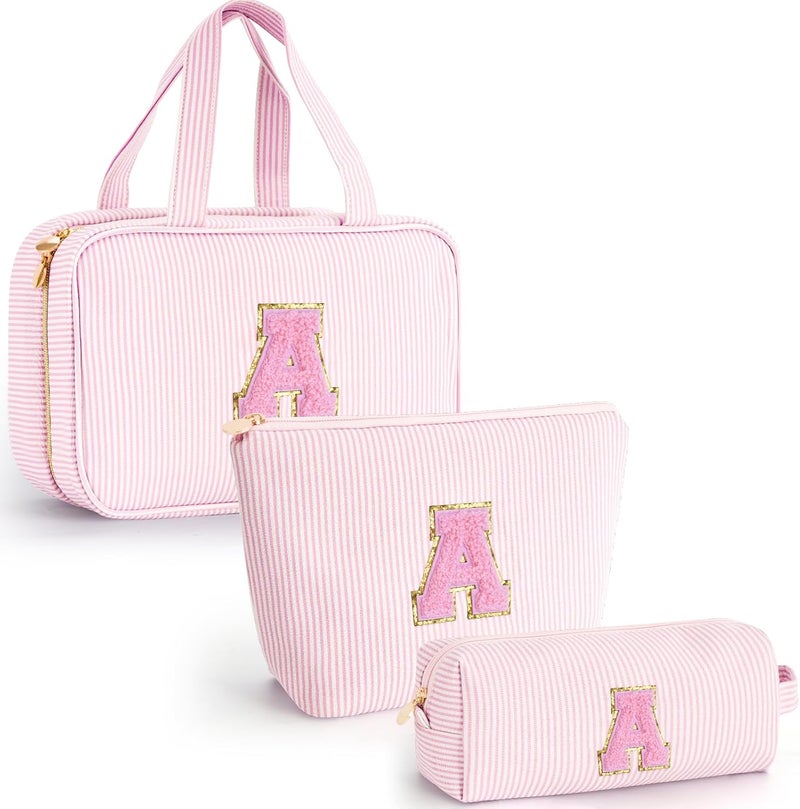 Fystdtote Valentines Day Gifts for Teen Girls Women - Stocking Stuffers Toiletry Bag Initial Makeup Bag | Travel Cosmetic Bag | 8 9 10 11 12 13 14 15 16 Years Old Girl Gifts Trendy Stuff - Pink A - Image 1