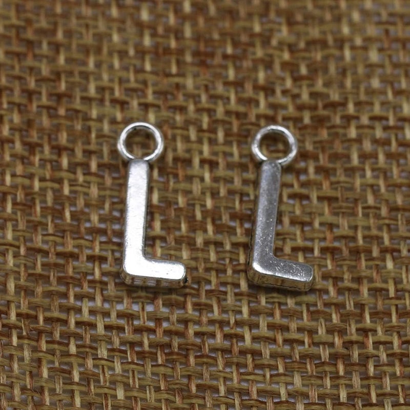 comfrt 50pcs English Alphabet L Pendant Alloy Charms DIY Jewelry Making Accessories j Necklace,Initial Pendant,j Chain,Letter j for Necklace Bracelet (Antique Silver) - Image 2