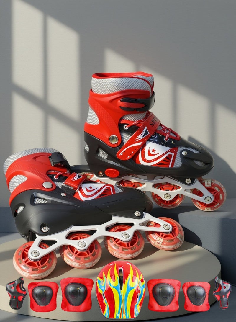 إيزي فيتشور أحذية تزلج سهلة التعديل للأطفال من إيزي فيوتشر، مزودة بعجلات LED وامضة، مناسبة للأولاد والبنات والمبتدئين، مع مجموعة كاملة من معدات الحماية، رقم 1301H - Image 1