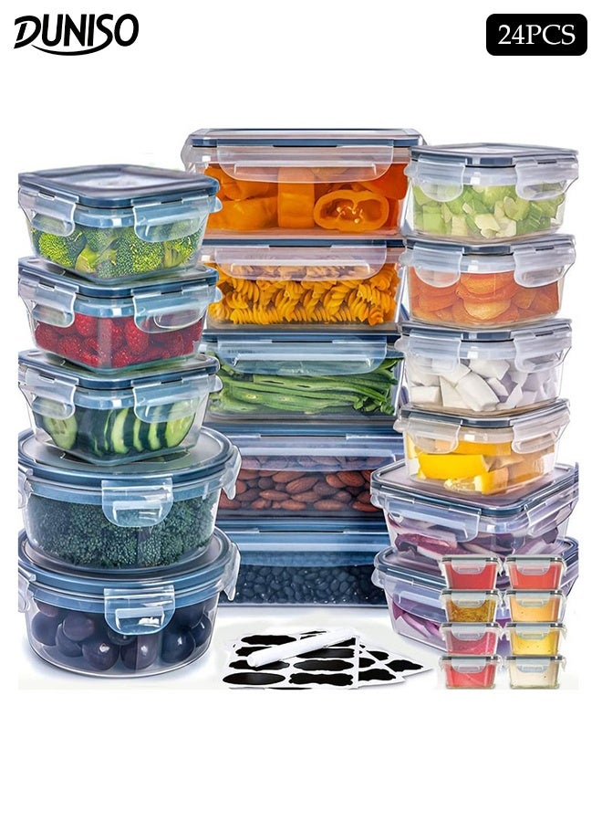 DUNISO 24Pcs Food Storage Containers Airtight Stackable Food Prep Containers Sets with Lids Lunch Containers Lunch Boxes with Snap-Lock Lids Microwave Freezer Safe Reusable Fridge Storage Boxes Microwave, Oven, Freezer and Dishwasher Safe - Image 1