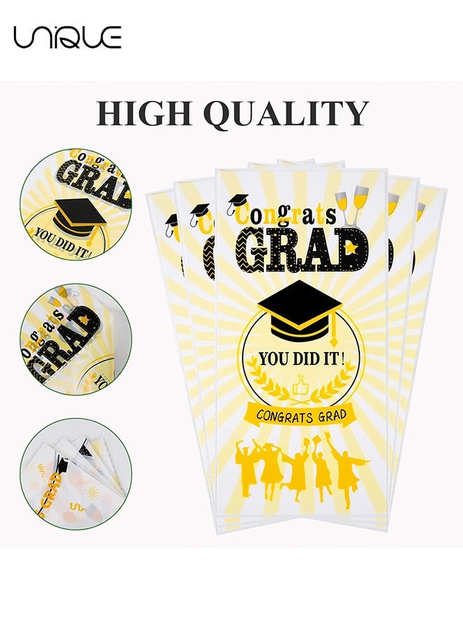 يونيك 50 حزمة مبروك غراد أكياس الهدايا، مبروك الخريجين أكياس حلوى الحاضر أكياس تغليف بلاستيكية واضحة ، مع 50 ربطة عنق تويست (الذهب الأسود ، 4 أنماط) - Image 4