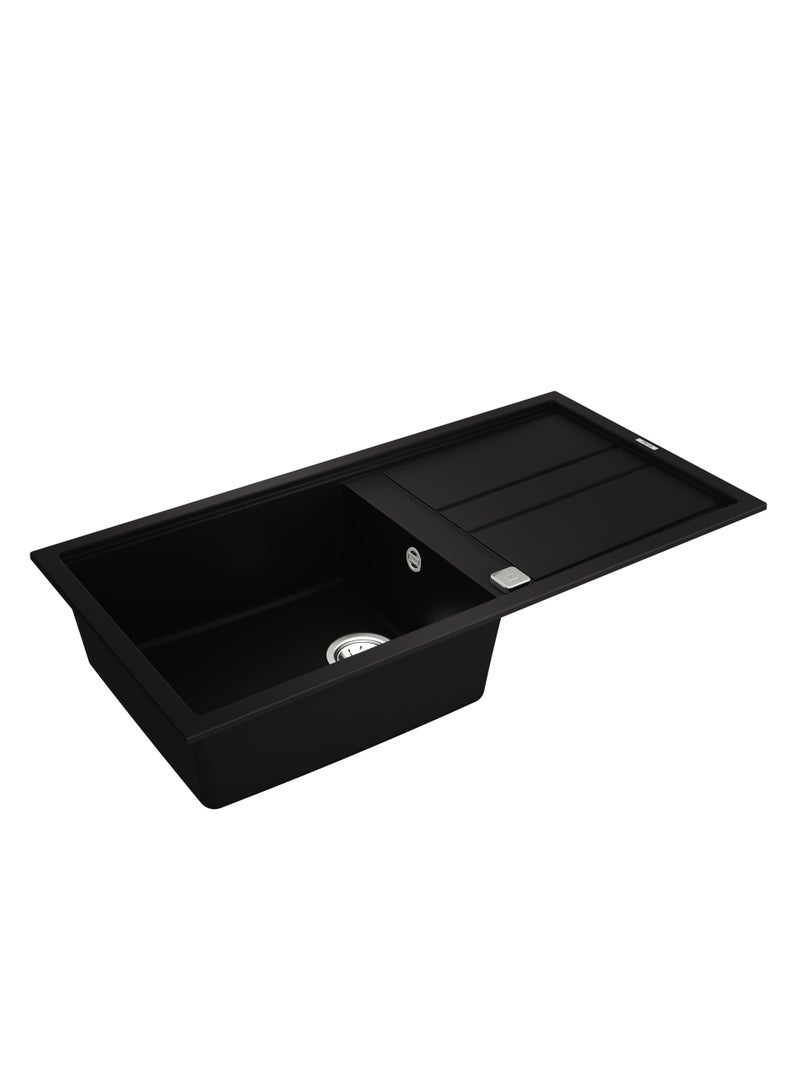 تيكا Nova Series Tegranite+ Sink with One Bowl and One Drainer, Inset Installation, 3½” Automatic Waste Basket with Siphon, HelixPro Waste Basket, 200 mm Deep Bowl Nova 60 L-TG 1B 1D Black Black 1000x510x200mm - Image 5