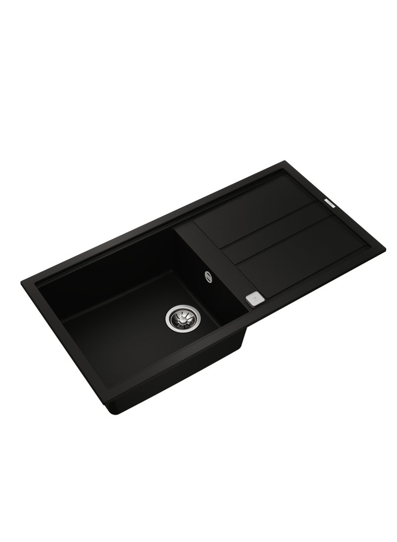 تيكا Nova Series Tegranite+ Sink with One Bowl and One Drainer, Inset Installation, 3½” Automatic Waste Basket with Siphon, HelixPro Waste Basket, 200 mm Deep Bowl Nova 60 L-TG 1B 1D Black Black 1000x510x200mm - Image 3