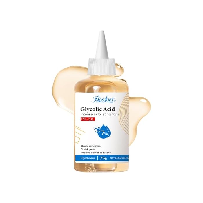 7% Glycolic Exfoliating Acid Toner, Even Skin Tone, Smooth Skin, Unclogs Pores, Gentle Effective Toner with Hydrating Properties for Daily Use