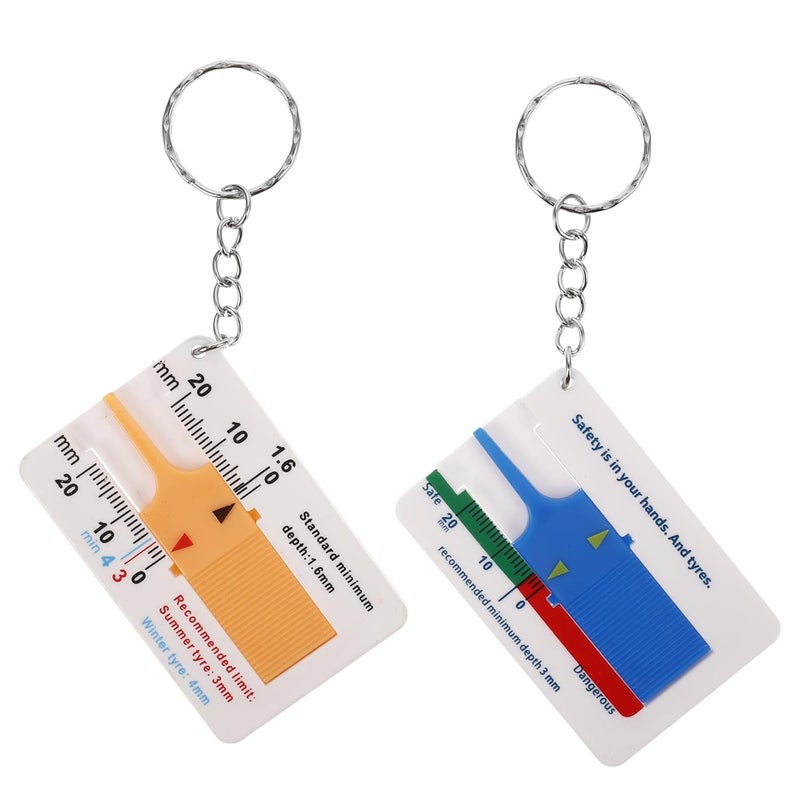 Healeved Tire Tread Depth Gauge Car Tire Groove Measuring Tool 2pcs Blue-White Yellow-White for Automotive Maintenance - Image 1
