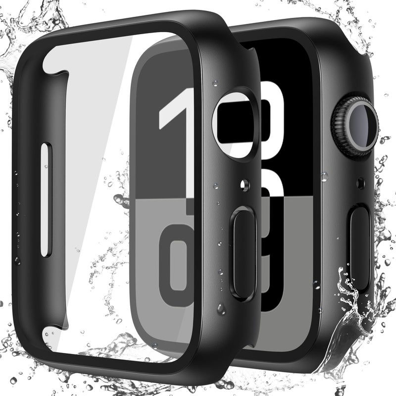 Misxi [2 Pack] Waterproof Hard Case with Tempered Glass Compatible with Apple Watch Series 11 (2025) Series 10 46mm, Ultra-Thin Anti-Fall Protective Cover for iWatch Screen Protector, Matte Black - Image 1