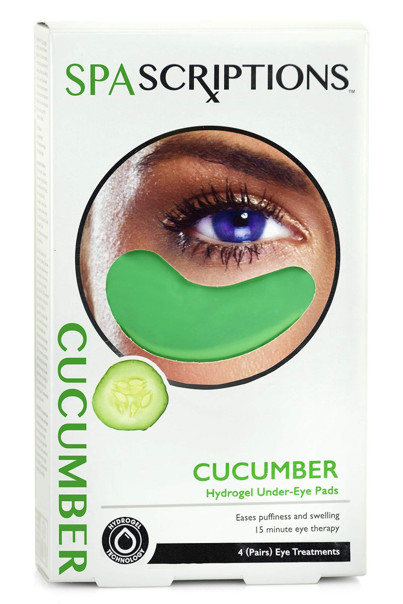 SpaScriptions Hydrogel Cucumber Under Eye Patches - Cooling Hydrating Eye Masks for Dark Circles, Puffiness and Wrinkles, Depuffing Gel Eye Pads for Women for Refreshing Daily Skin Care, 4 Pairs