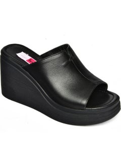 Fox Shoes P555961203 Black Leather Wedge Heeled Women's Slippers  - Image 5