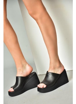 Fox Shoes P555961203 Black Leather Wedge Heeled Women's Slippers  - Image 2