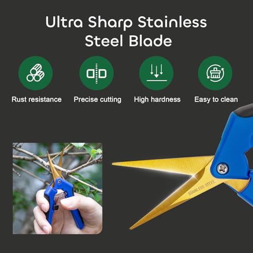 GROWNEER 3 Packs 6.5 Inch Pruning Shears with Curved Blades Trimming Scissors For Gardening Hand Pruning Snips Titanium Coated Precision Blades - Image 3