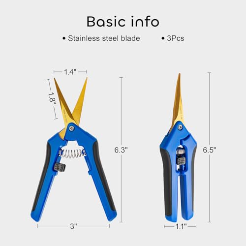 GROWNEER 3 Packs 6.5 Inch Pruning Shears with Curved Blades Trimming Scissors For Gardening Hand Pruning Snips Titanium Coated Precision Blades - Image 4