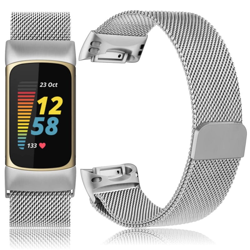 eWINNER Stainless Steel Mesh Loop Band with Magnetic Clasp Compatible with Fitbit Charge 5 – Adjustable Smartwatch Replacement Strap - Image 2
