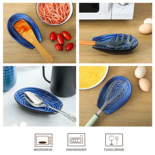 Hasense Ceramic Spoon Rest for Kitchen Counter, 5.7 Inch Blue Porcelain Spoon Holder Farmhouse Cooking and Coffee Spoon Rest for Stove Top, 1 PC - Image 4