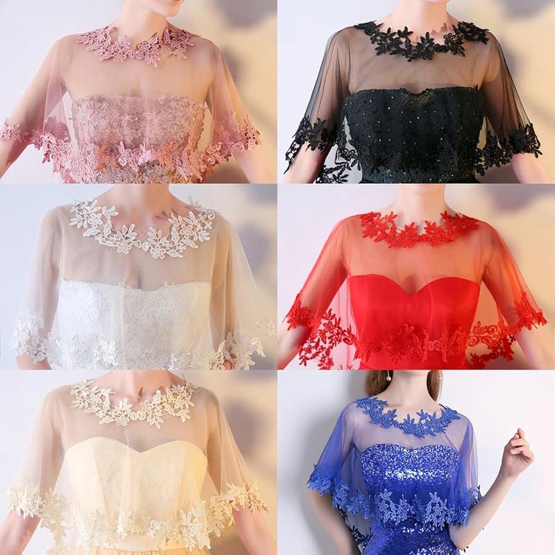 Red Lace Bridal Shawl Capelet For Wedding Dress Formal Event Lightweight Breathable - Image 3