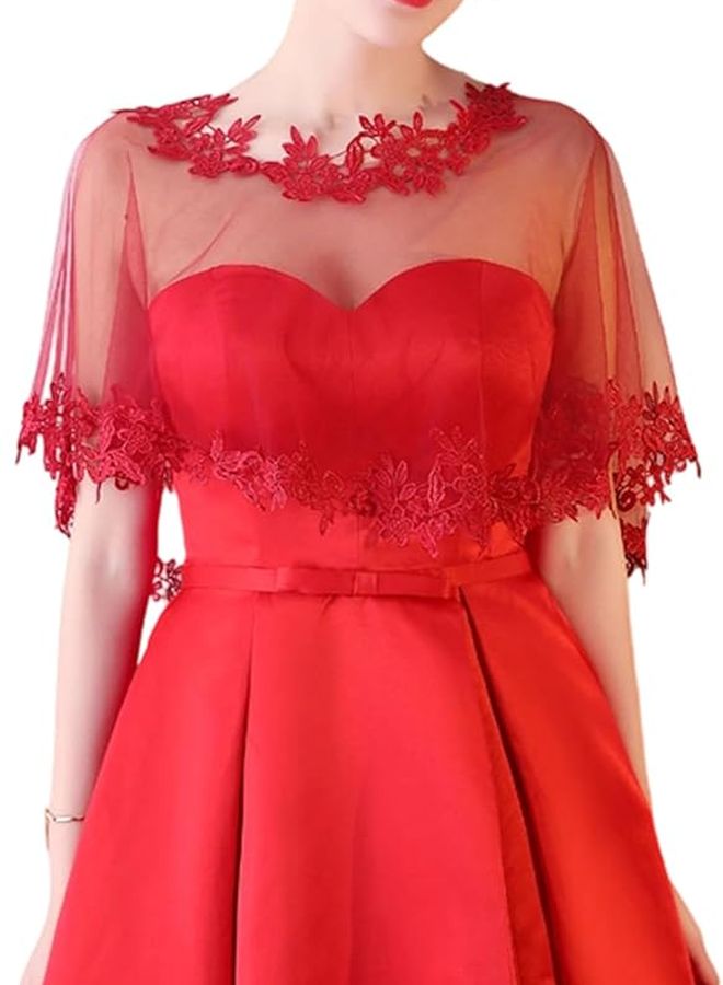 Red Lace Bridal Shawl Capelet For Wedding Dress Formal Event Lightweight Breathable - Image 1