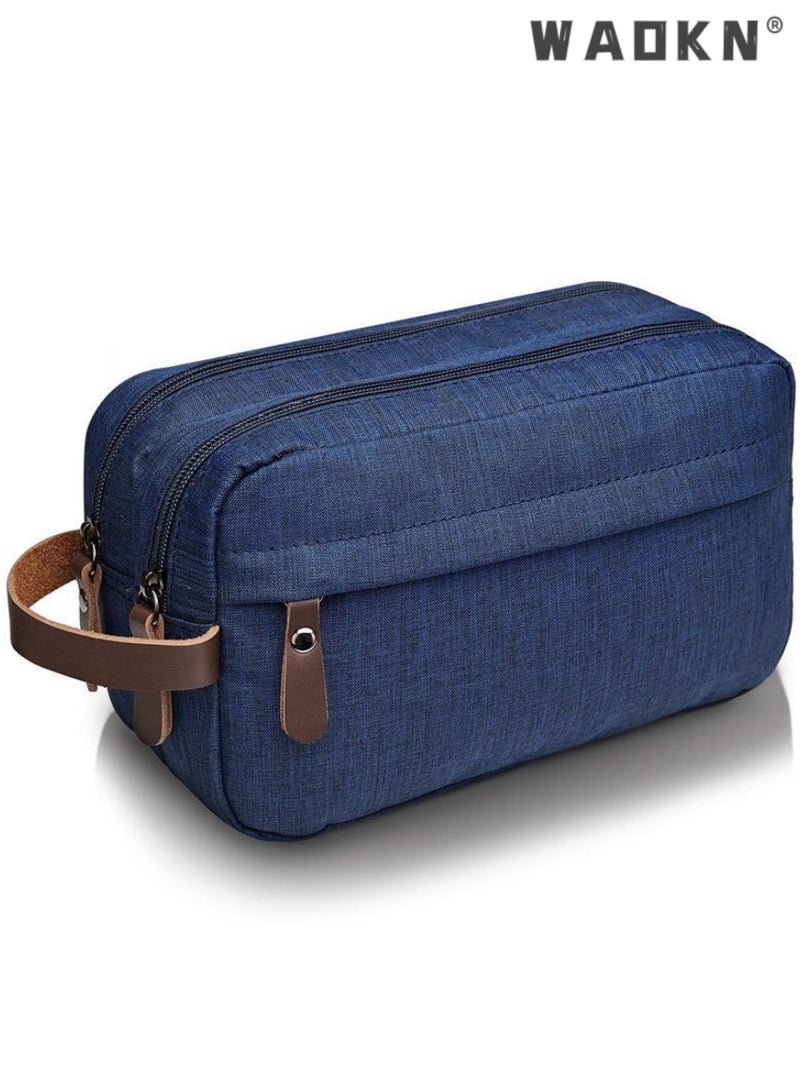 WAOKN Portable Travel Toiletry Bag, Men's Travel Organizer Kit, Shaving Facial Cleanser Bathroom Bag, Canvas Toiletry Organizer Bag, Canvas Organizer for Shampoo Shower Gel,with Handle (Blue) - Image 1