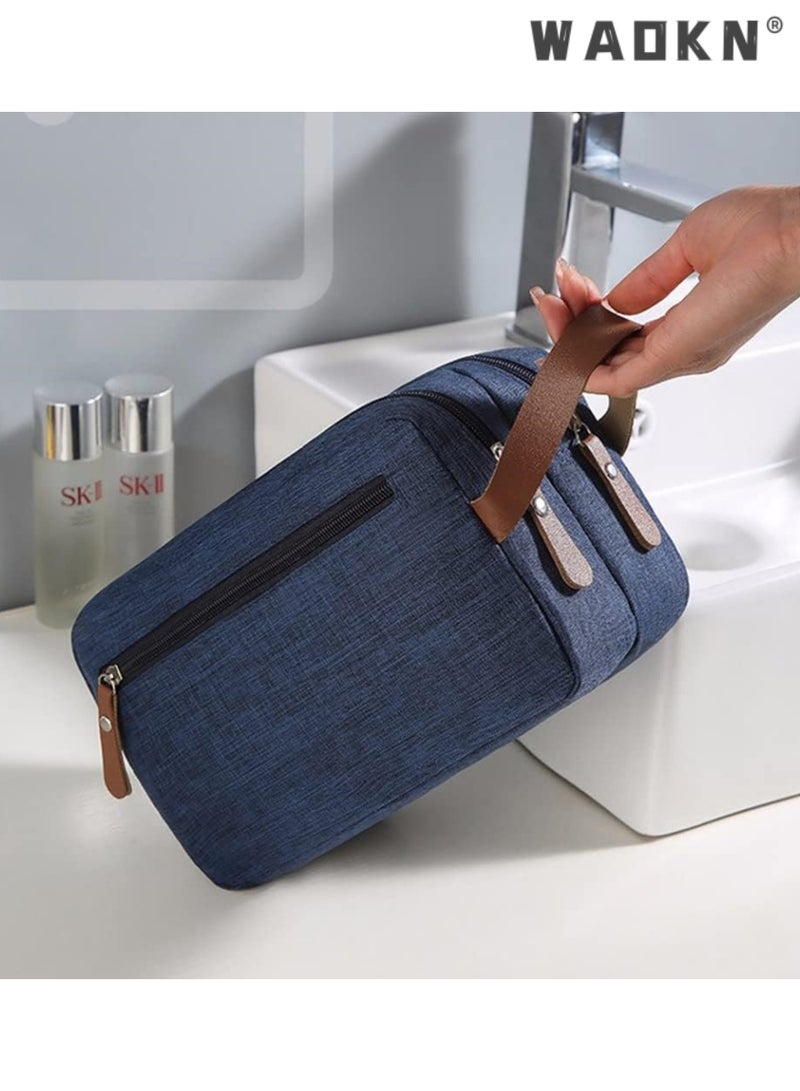 WAOKN Portable Travel Toiletry Bag, Men's Travel Organizer Kit, Shaving Facial Cleanser Bathroom Bag, Canvas Toiletry Organizer Bag, Canvas Organizer for Shampoo Shower Gel,with Handle (Blue) - Image 3