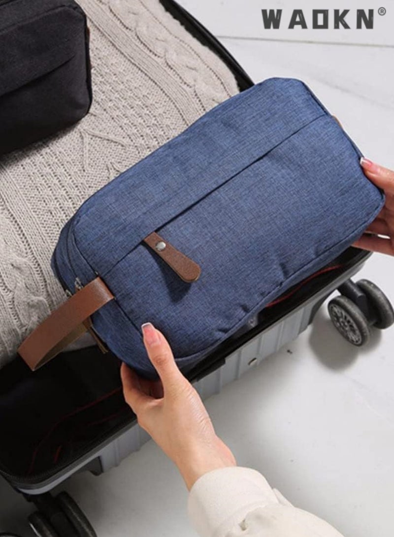 WAOKN Portable Travel Toiletry Bag, Men's Travel Organizer Kit, Shaving Facial Cleanser Bathroom Bag, Canvas Toiletry Organizer Bag, Canvas Organizer for Shampoo Shower Gel,with Handle (Blue) - Image 4