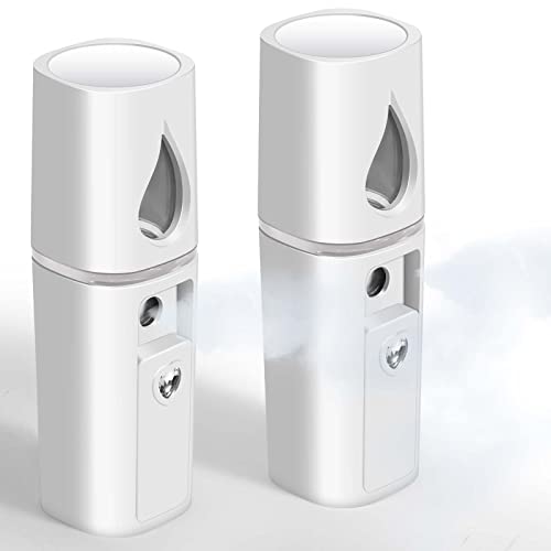 GIVERARE 2 Pack Nano Facial Steamer, Handy Mini Mister with Mirror, USB Rechargeable Mist Sprayer, Visual Water Tank Moisturizing&Hydrating for Face, Makeup, Skin Care, Eyelash Extensions-White - Image 1