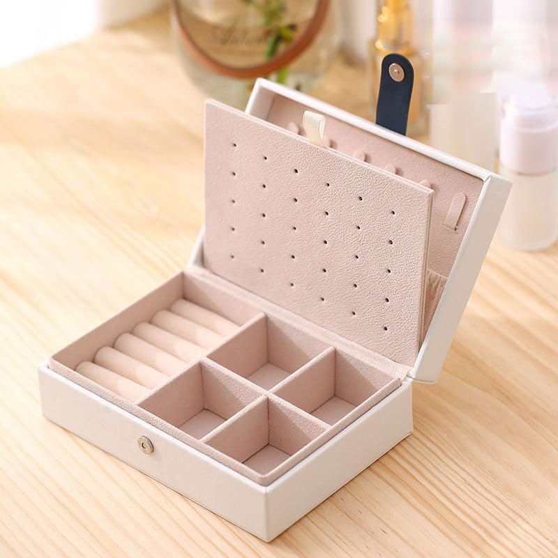 ketmart Jewellery Organiser PU Leather Magnetic Buckle Portable Storage Box Case with Dividers Container for Rings, Earrings, Necklace Home Organizer, (Color-White) - Image 2