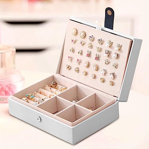 ketmart Jewellery Organiser PU Leather Magnetic Buckle Portable Storage Box Case with Dividers Container for Rings, Earrings, Necklace Home Organizer, (Color-White) - Image 3