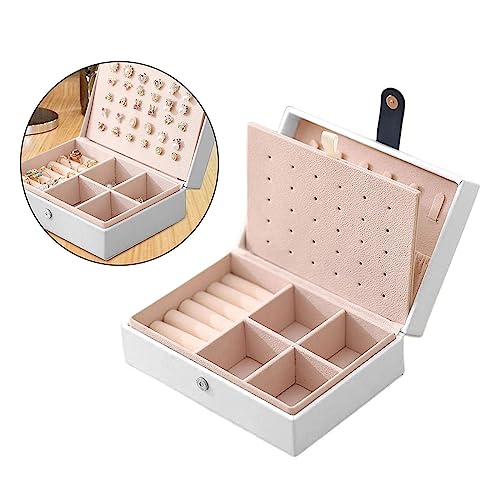 ketmart Jewellery Organiser PU Leather Magnetic Buckle Portable Storage Box Case with Dividers Container for Rings, Earrings, Necklace Home Organizer, (Color-White) - Image 4