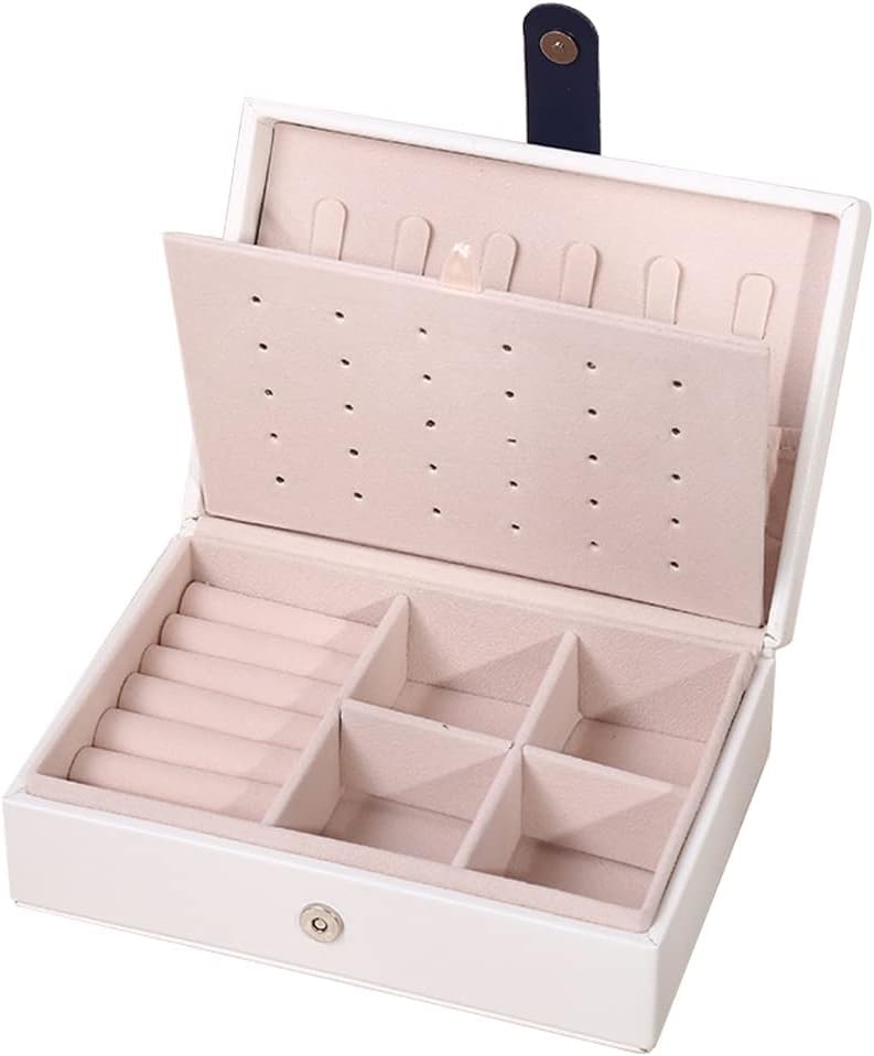 ketmart Jewellery Organiser PU Leather Magnetic Buckle Portable Storage Box Case with Dividers Container for Rings, Earrings, Necklace Home Organizer, (Color-White) - Image 1