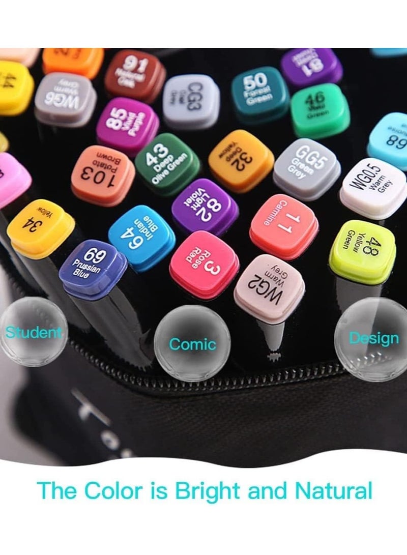 مجموعة ماركر للرسم والتلوين 48 لون – أقلام تحديد مزدوجة الرأس للمصممين والفنانين – ألوان مشبعة بعلبة حمل - Image 2