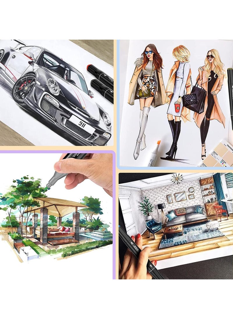 مجموعة ماركر للرسم والتلوين 48 لون – أقلام تحديد مزدوجة الرأس للمصممين والفنانين – ألوان مشبعة بعلبة حمل - Image 3