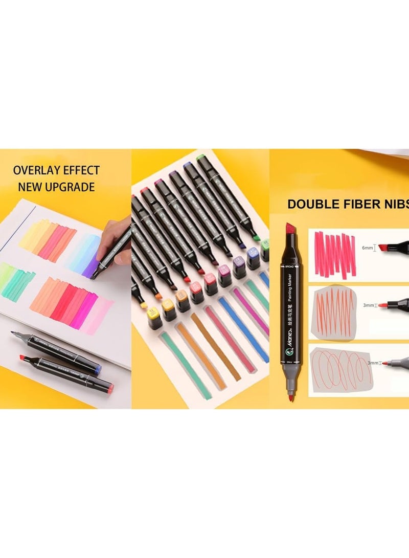 مجموعة ماركر للرسم والتلوين 48 لون – أقلام تحديد مزدوجة الرأس للمصممين والفنانين – ألوان مشبعة بعلبة حمل - Image 4