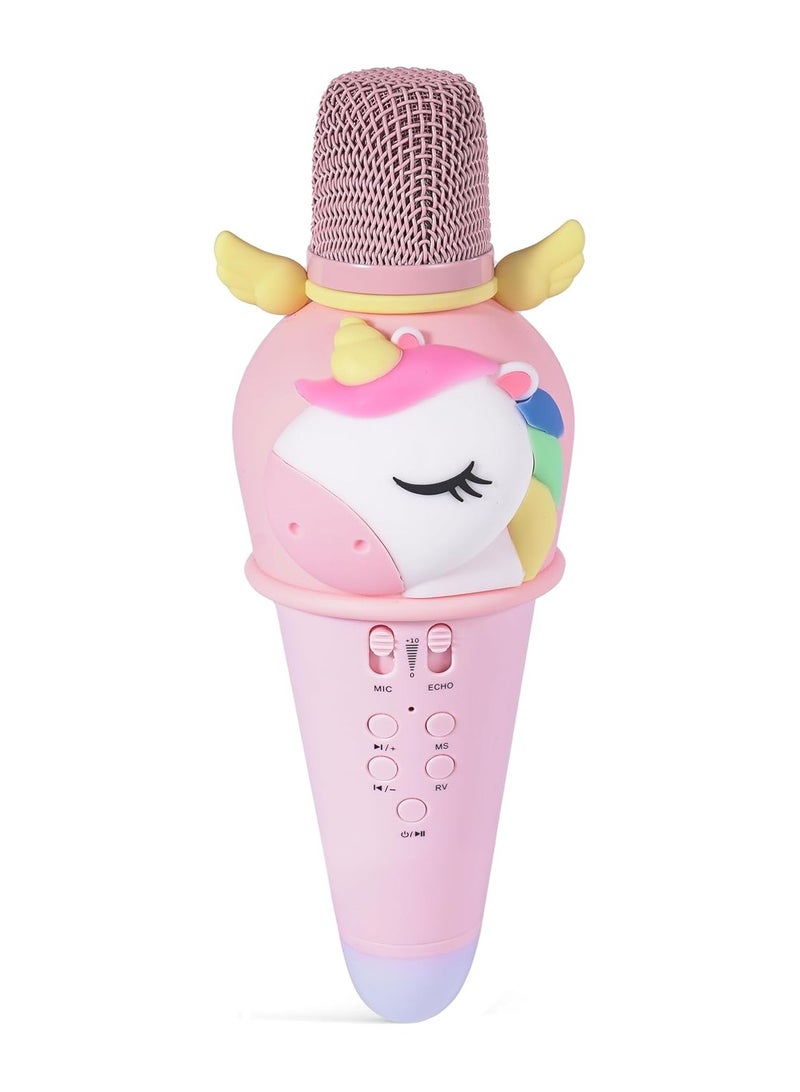 Karaoke Microphone Machine for Kids Toddler Girls Toys with Wireless Bluetooth Mic Speaker LED Light Cute Cartoon Unicorn Design Birthday Girls Gift  - Image 1