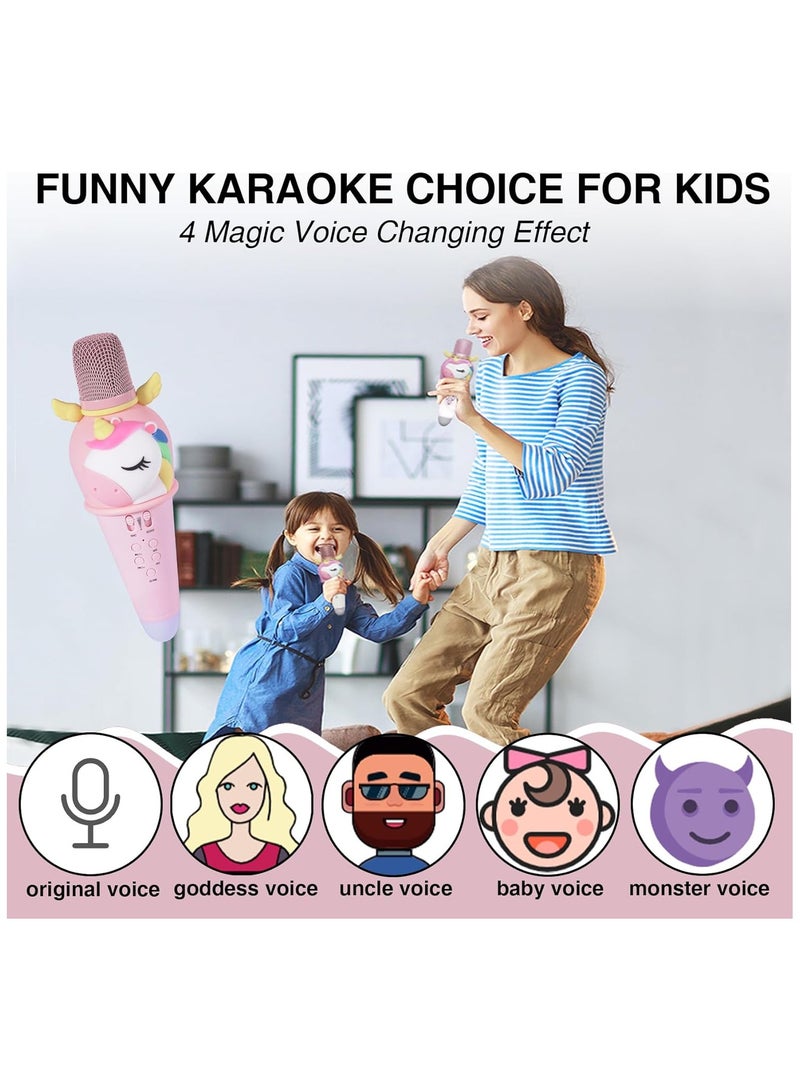 Karaoke Microphone Machine for Kids Toddler Girls Toys with Wireless Bluetooth Mic Speaker LED Light Cute Cartoon Unicorn Design Birthday Girls Gift  - Image 3