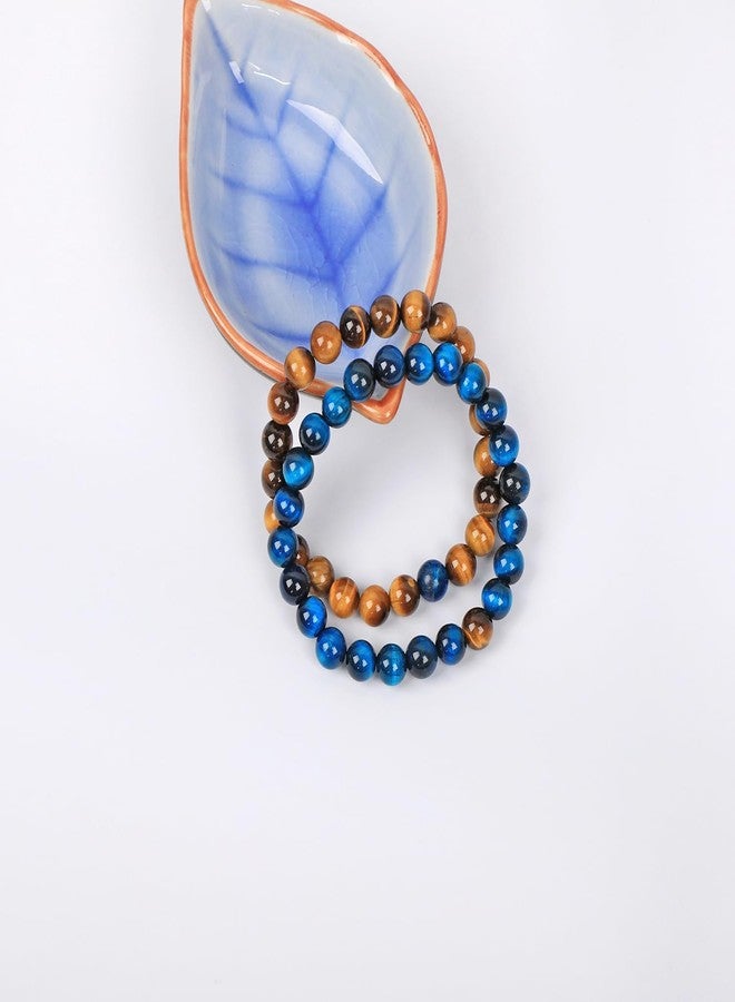 AD Beads 2Pcs His & Hers Distance Beads Bracelets Elastic Natural Stone Yoga Bracelet (Yellow Tiger's Eye & Aquamarine Tiger's) - Image 4