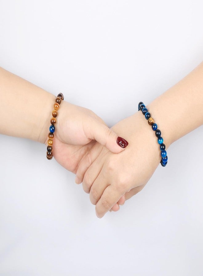 AD Beads 2Pcs His & Hers Distance Beads Bracelets Elastic Natural Stone Yoga Bracelet (Yellow Tiger's Eye & Aquamarine Tiger's) - Image 3